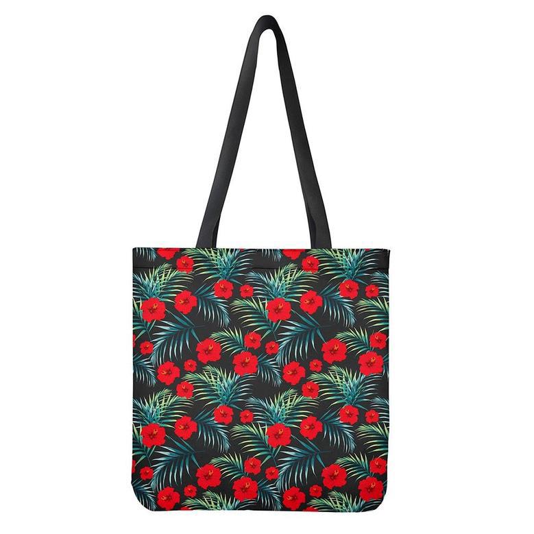 Tropical Hibiscus Leaves Pattern Print Tote Bag