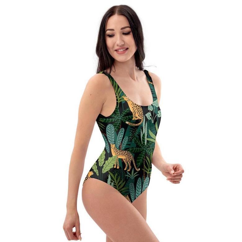 Tropical Leopard Hawaiian Print One Piece Swimsuite