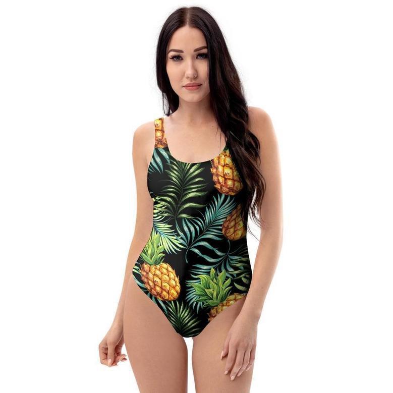 Tropical Palm Leaf Pineapple Print One Piece Swimsuite