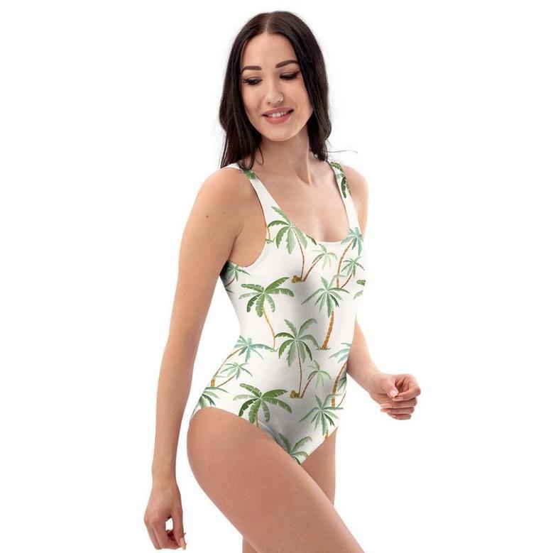 Tropical Palm Tree Hawaiian Print One Piece Swimsuite