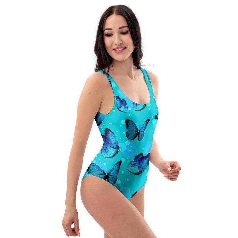 Turquoise Bubble Butterfly Print One Piece Swimsuite