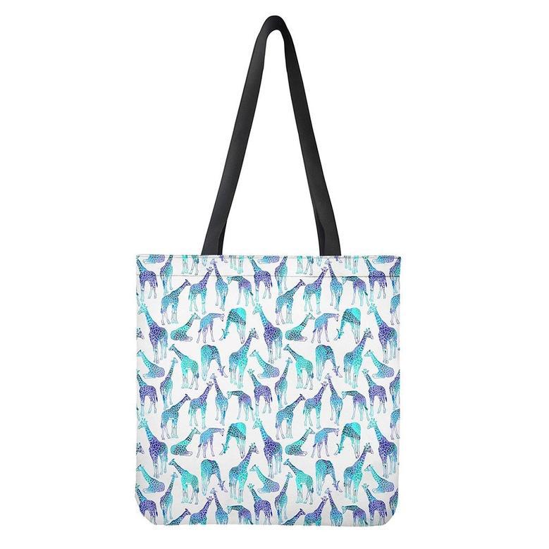 Turquoise Giraffe Pattern Print Tote Bag