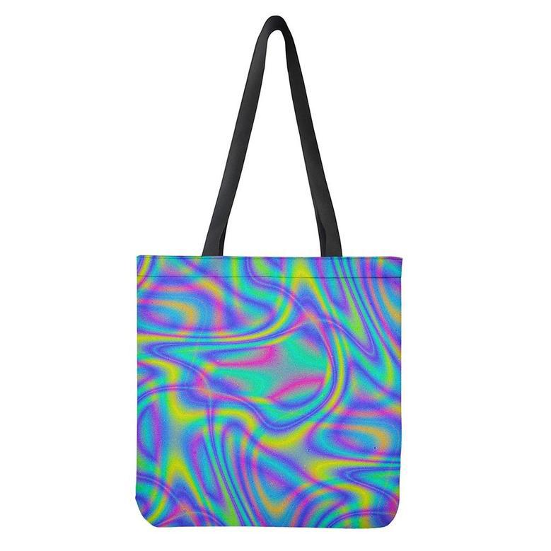 Turquoise Holographic Trippy Print Tote Bag