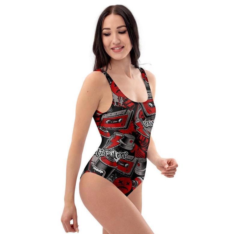 Urban Graffiti Hiphop Print One Piece Swimsuite