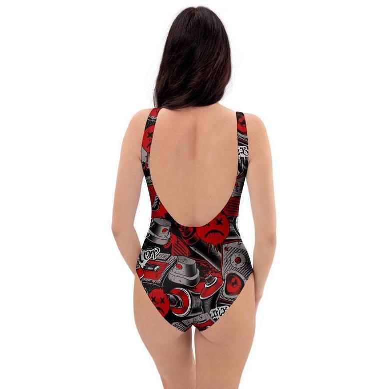 Urban Graffiti Hiphop Print One Piece Swimsuite