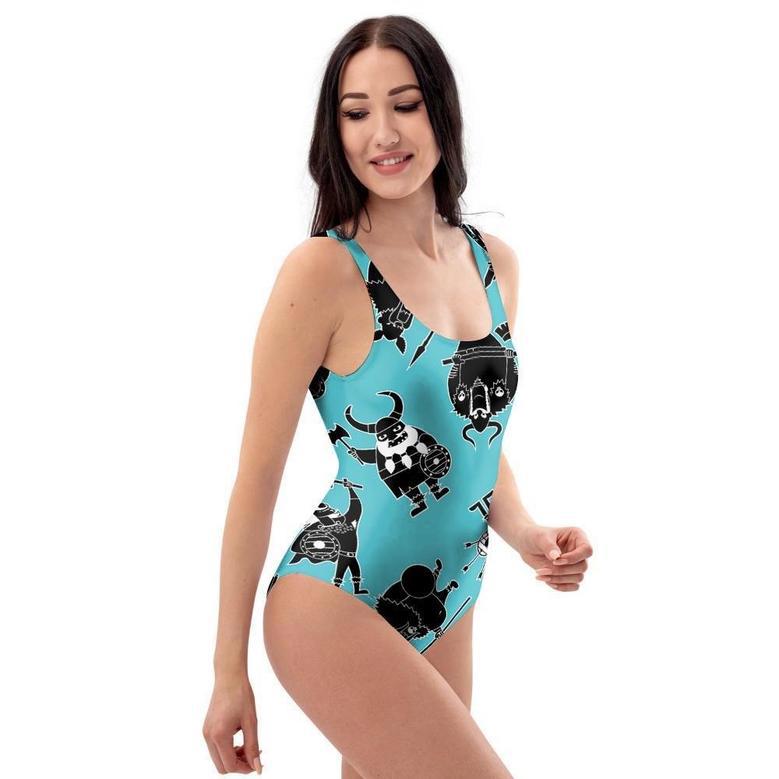 Viking Cartoon Silhouette One Piece Swimsuite