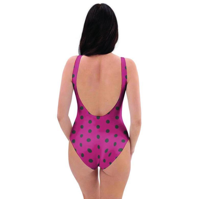 Vintage Black And Pink Tiny Polka Dot One Piece Swimsuite