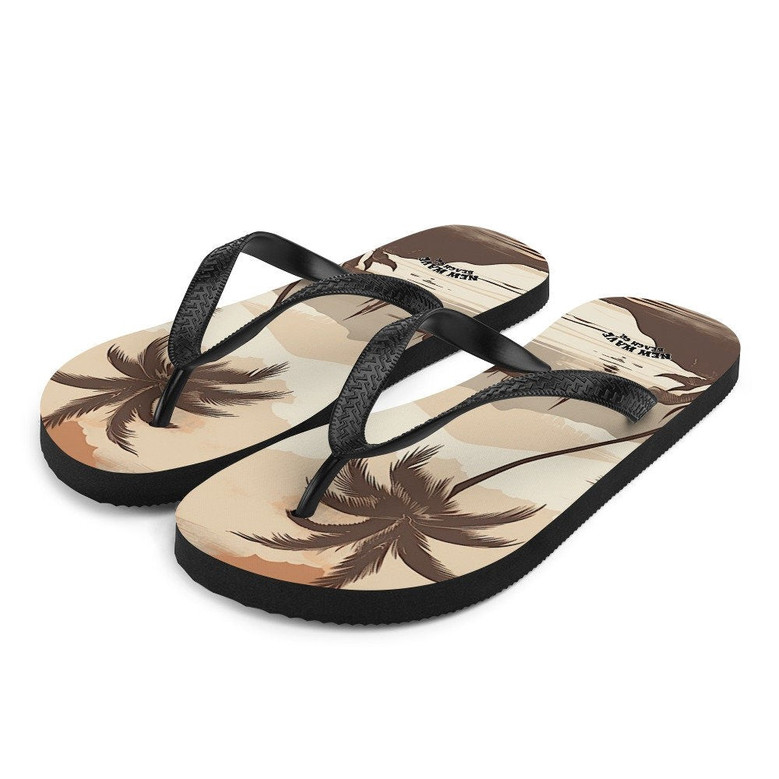 Vintage Faded Brown Island Palm Tree Bay Flip Flops Colorful