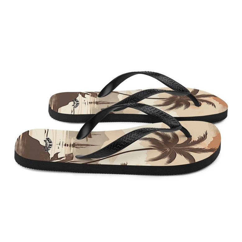Vintage Faded Brown Island Palm Tree Bay Flip Flops Colorful
