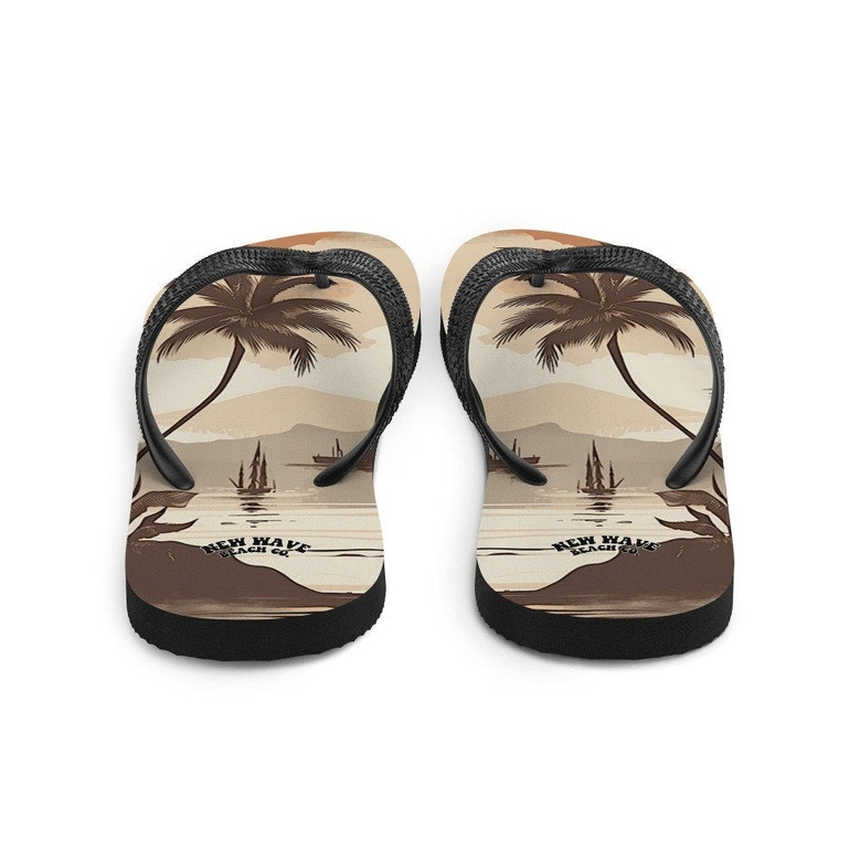 Vintage Faded Brown Island Palm Tree Bay Flip Flops Colorful