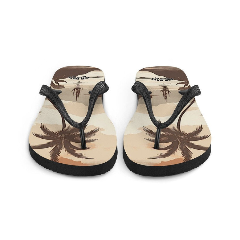 Vintage Faded Brown Island Palm Tree Bay Flip Flops Colorful