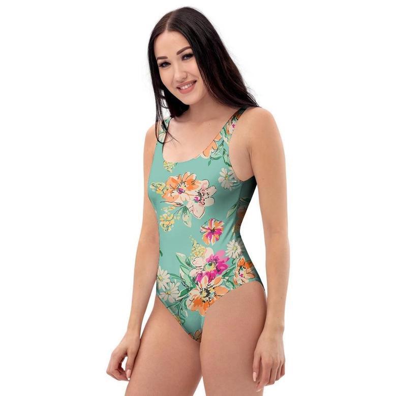 Vintage Pastel Floral Print One Piece Swimsuite