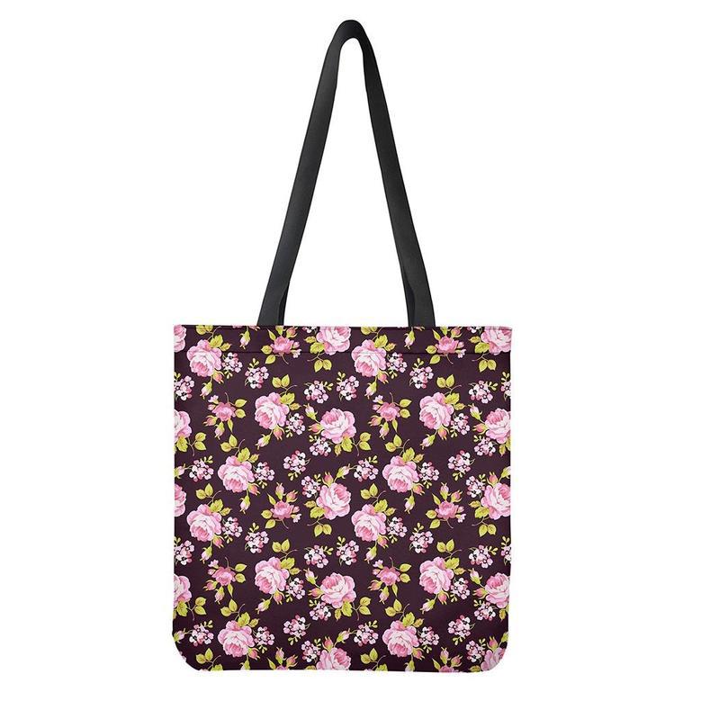 Vintage Pink Rose Floral Pattern Print Tote Bag