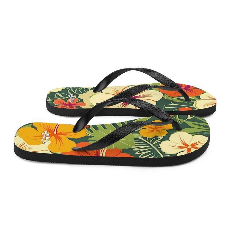 Vintage Tropical Hawaiian Flower Flip Flops Exotic Comfortable Footwear Thong Sandals Summer Woman Men Beach Print Rubber Slip On Shoes