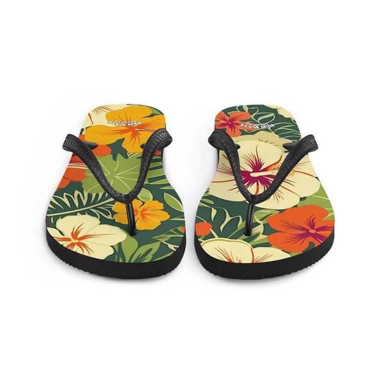 Vintage Tropical Hawaiian Flower Flip Flops Exotic Comfortable Footwear Thong Sandals Summer Woman Men Beach Print Rubber Slip On Shoes