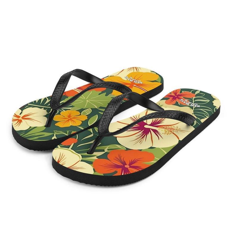 Vintage Tropical Hawaiian Flower Flip Flops Exotic Comfortable Footwear Thong Sandals Summer Woman Men Beach Print Rubber Slip On Shoes