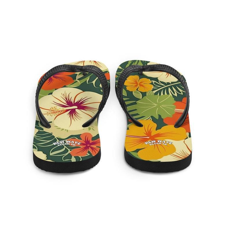 Vintage Tropical Hawaiian Flower Flip Flops Exotic Comfortable Footwear Thong Sandals Summer Woman Men Beach Print Rubber Slip On Shoes