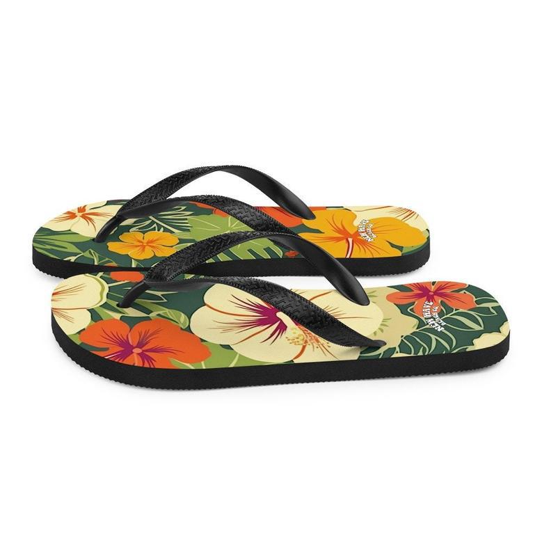 Vintage Tropical Hawaiian Flower Flip Flops Exotic Comfortable Footwear Thong Sandals Summer Woman Men Beach Print Rubber Slip On Shoes