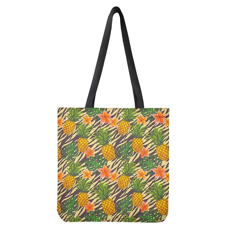 Vintage Zebra Pineapple Pattern Print Tote Bag