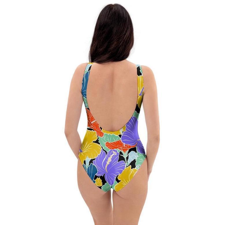 Violet Hibiscus Flower Hawaiian Print One Piece Swimsuite