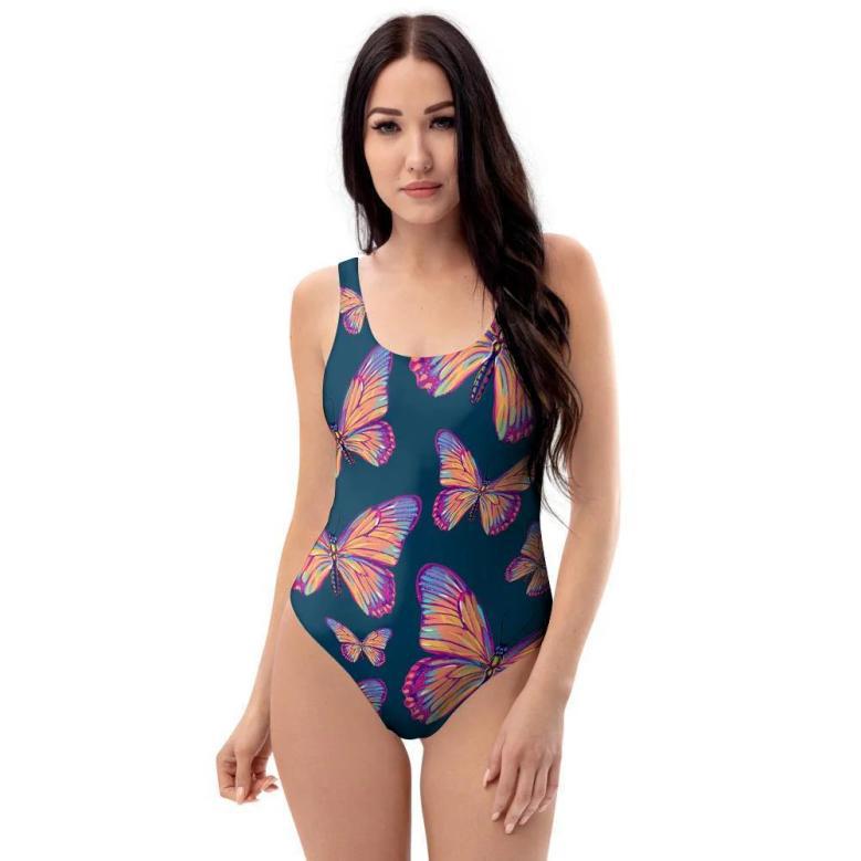 Watercolor Butterfly Print One Piece Swimsuite