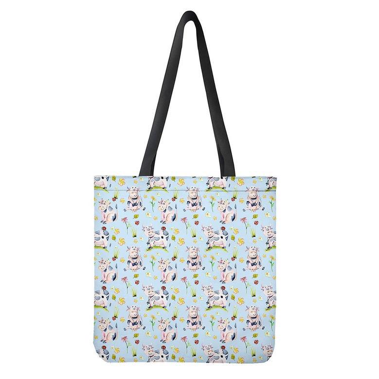 Watercolor Cartoon Cow Pattern Print Tote Bag