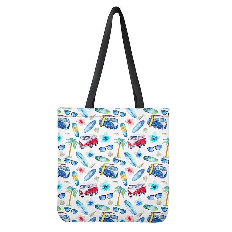 Watercolor Surfing Pattern Print Tote Bag