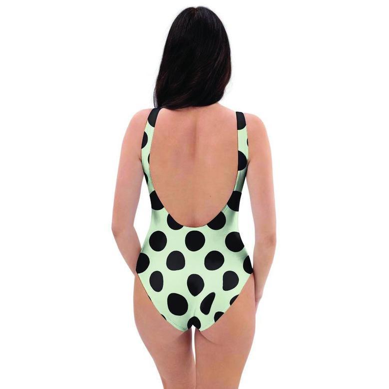 White And Black Polka Dot Print One Piece Swimsuite