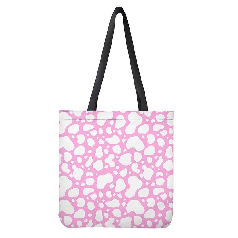 White And Pink Cow Print Tote Bag