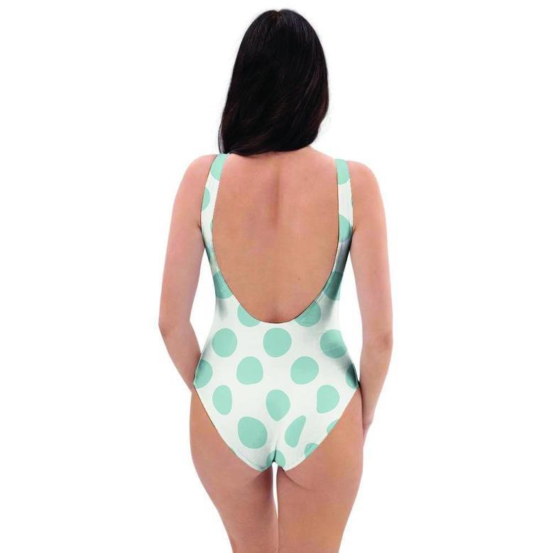 White And Teal Polka Dot One Piece Swimsuite