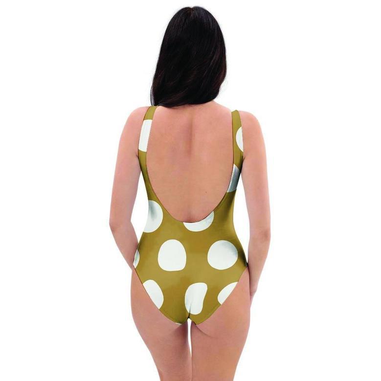 White And Yellow Polka Dot One Piece Swimsuite