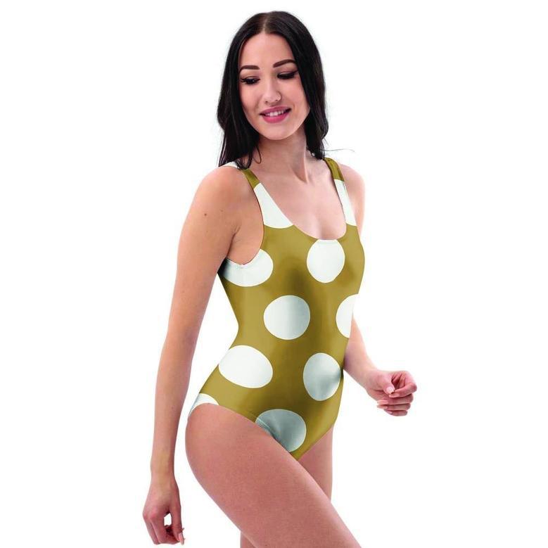 White And Yellow Polka Dot One Piece Swimsuite