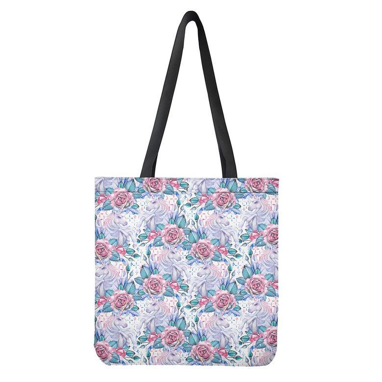 White Fairy Rose Unicorn Pattern Print Tote Bag