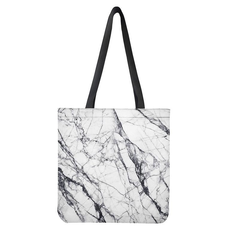 White Gray Scratch Marble Print Tote Bag