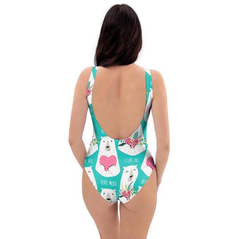 White Mama Bear One Piece Swimsuite