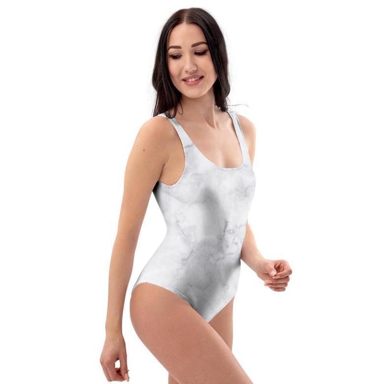 White Marble One Piece Swimsuite