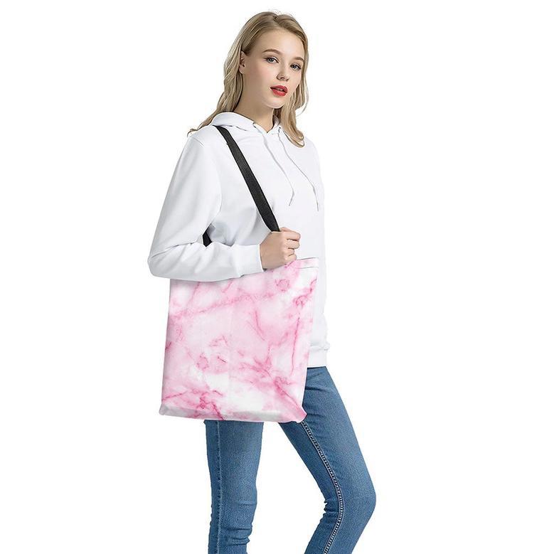 White Pink Marble Print Tote Bag