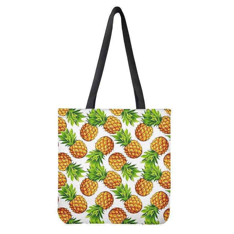 White Summer Pineapple Pattern Print Tote Bag