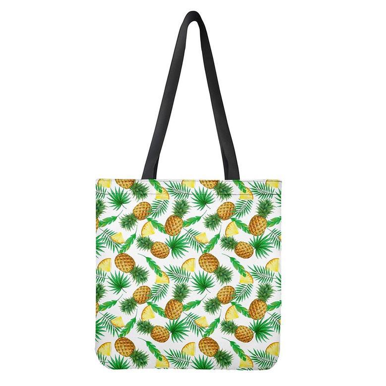 White Watercolor Pineapple Pattern Print Tote Bag