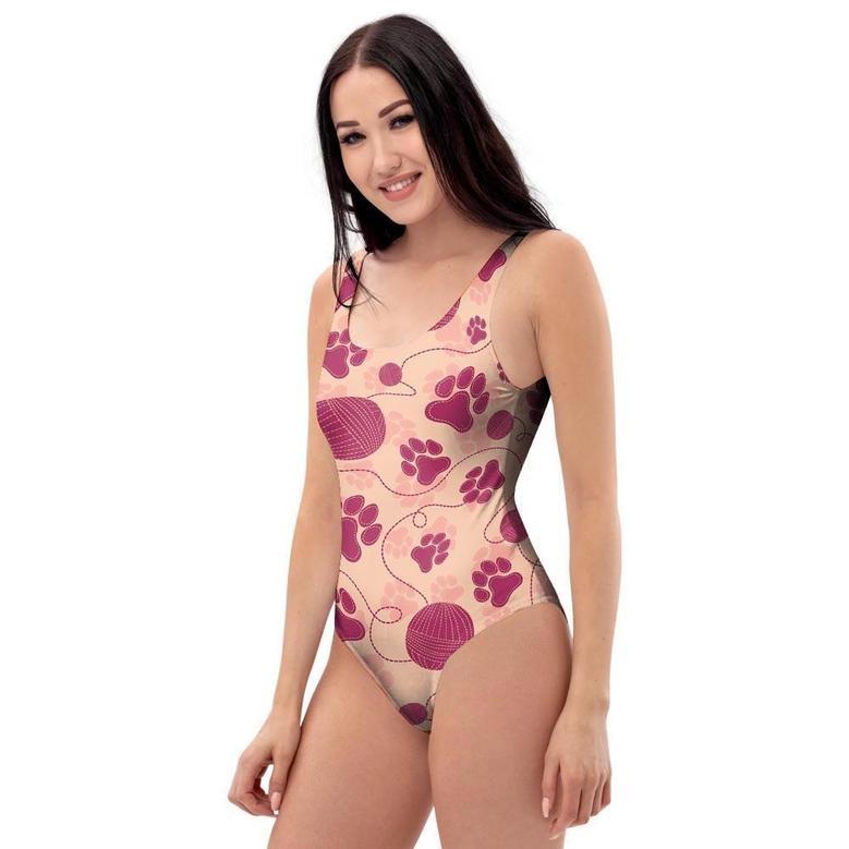 Yarn Paw Print One Piece Swimsuite