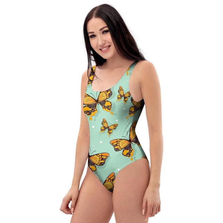 Yellow Butterfly Print One Piece Swimsuite