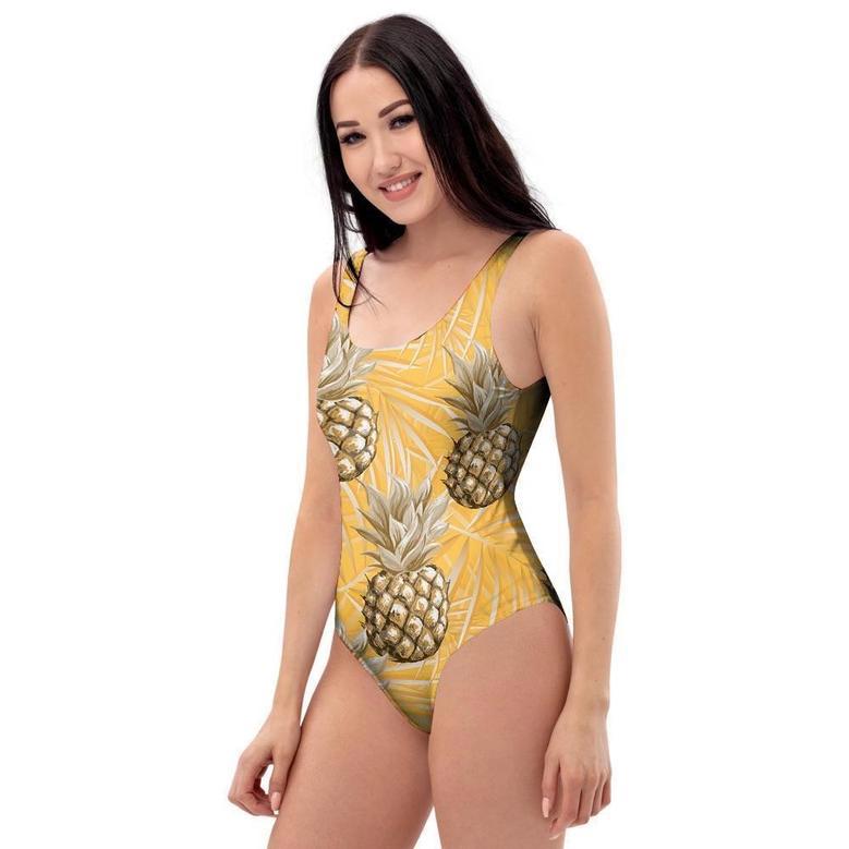 Yellow Hawaiian Pineapple Print One Piece Swimsuite