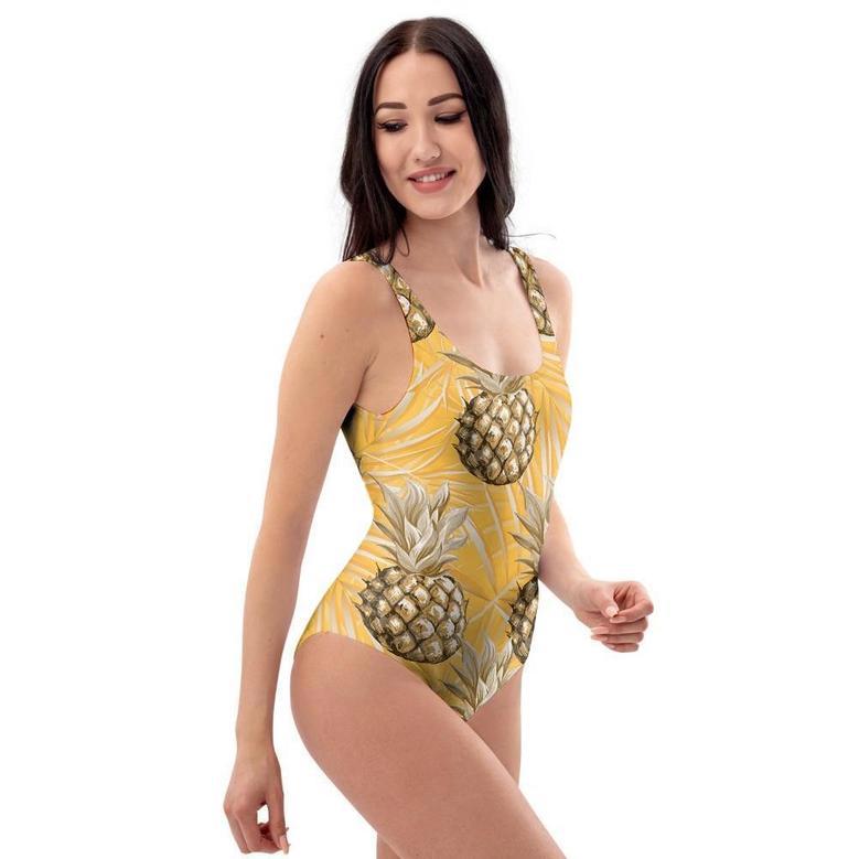 Yellow Hawaiian Pineapple Print One Piece Swimsuite