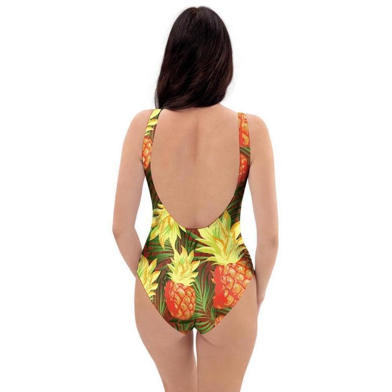 Yellow Neon Pineapple Hawaiian Print One Piece Swimsuite