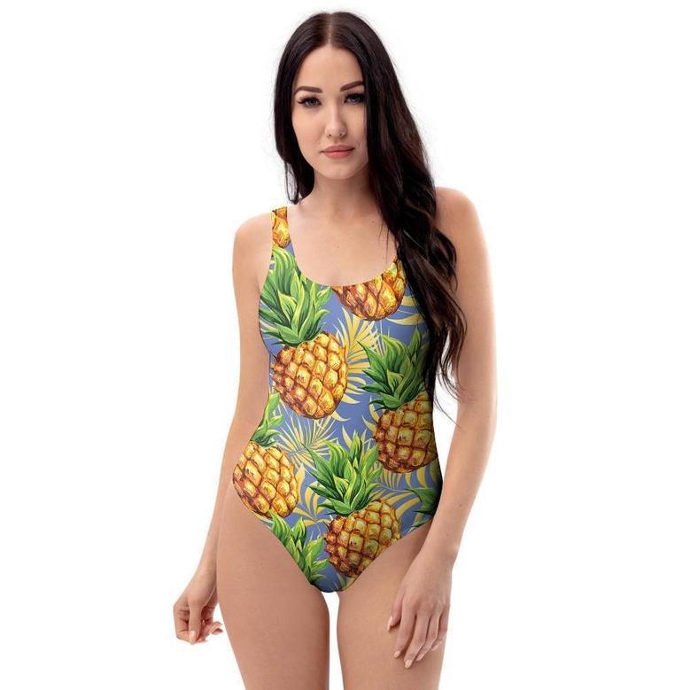 Yellow Pineapple Hawaiian Print One Piece Swimsuite