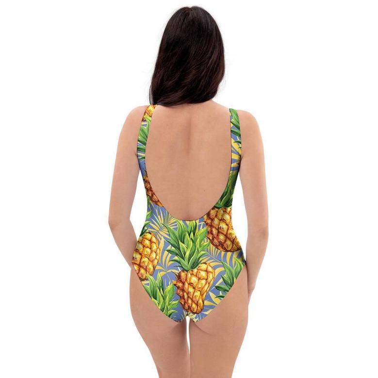 Yellow Pineapple Hawaiian Print One Piece Swimsuite