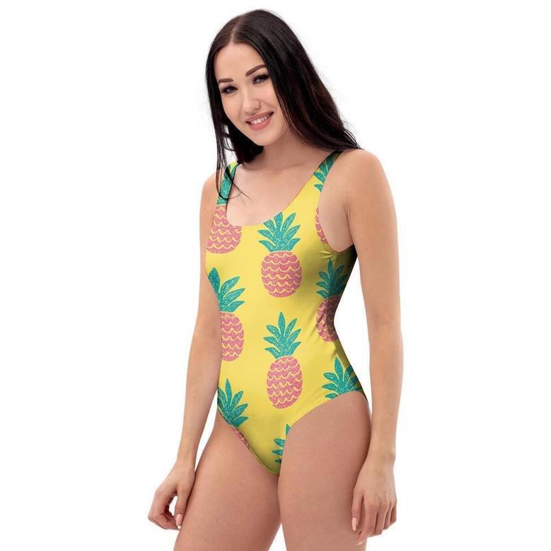 Yellow Pineapple Print One Piece Swimsuite