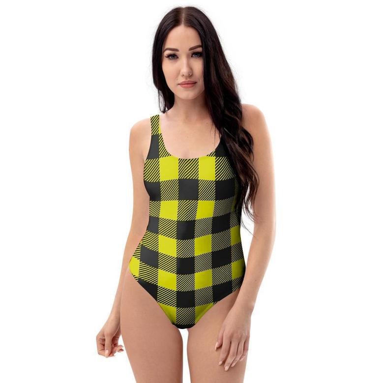 Yellow Plaid One Piece Swimsuite