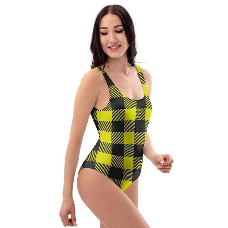 Yellow Plaid One Piece Swimsuite