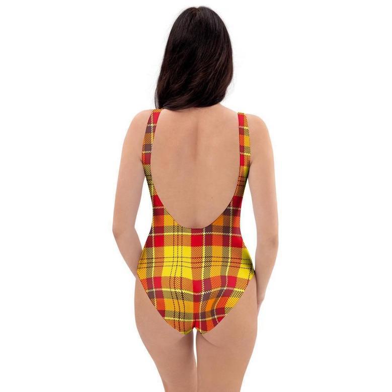 Yellow Plaid Tartan One Piece Swimsuite